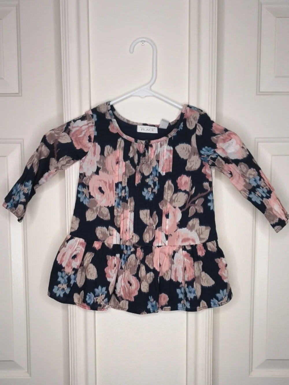 The Childrens Place Girls' Navy Floral Peplum Top - Pink & Blue